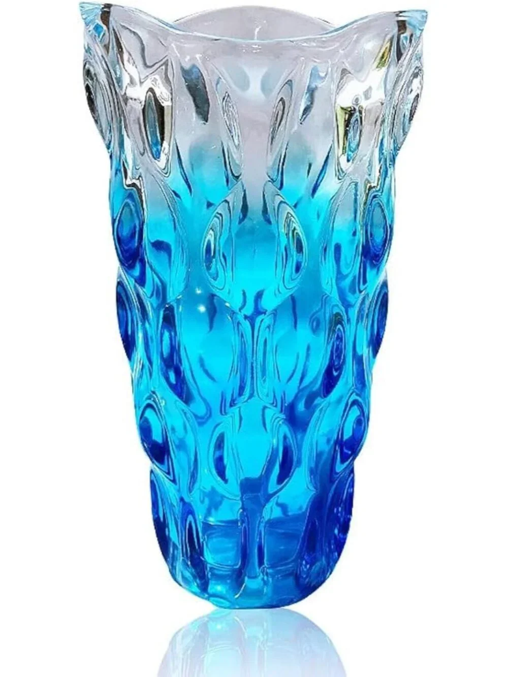 9.5 Inch Sparkle Sky Blue Heavy Glass Flower Vase Bohemian Style Home Deco